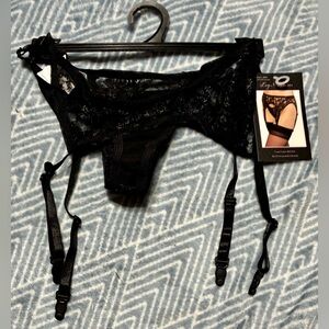Leg Avenue Black Lace Garter Belt with Thong Panties